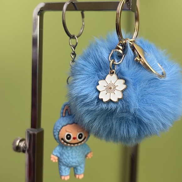Labubu Blue Keychain Toy With Blue Pom Pom and Flower Charm#2 - Picture 12 of 12